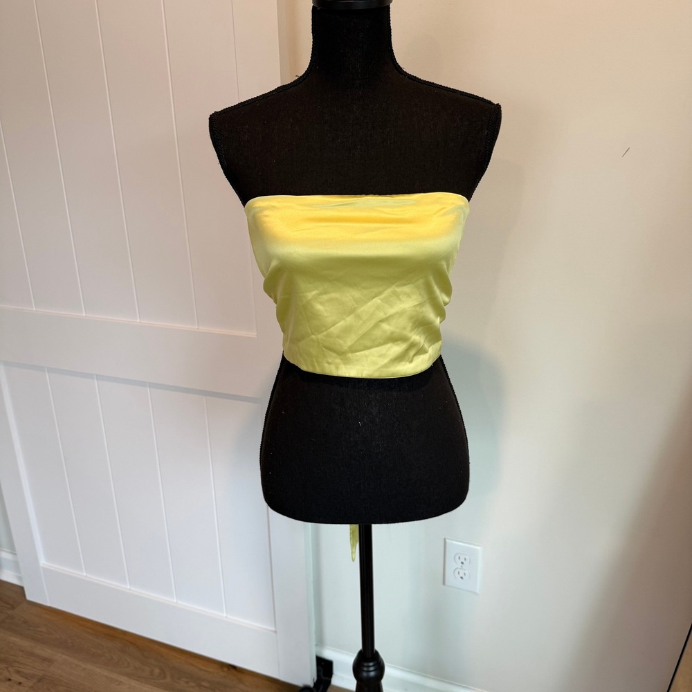 Intimately Free People Green Yellow Satin Tube Top Tie Back Halter Crop Small